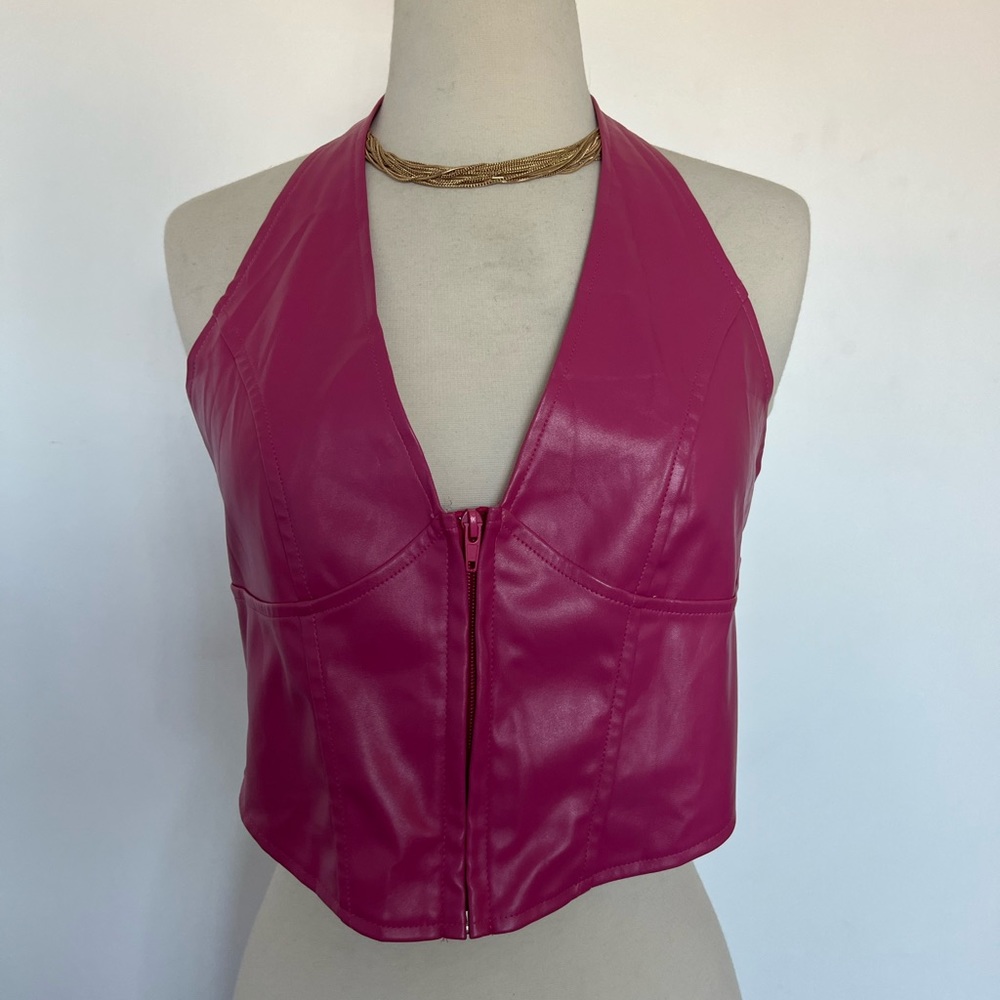 Pink leather top!
